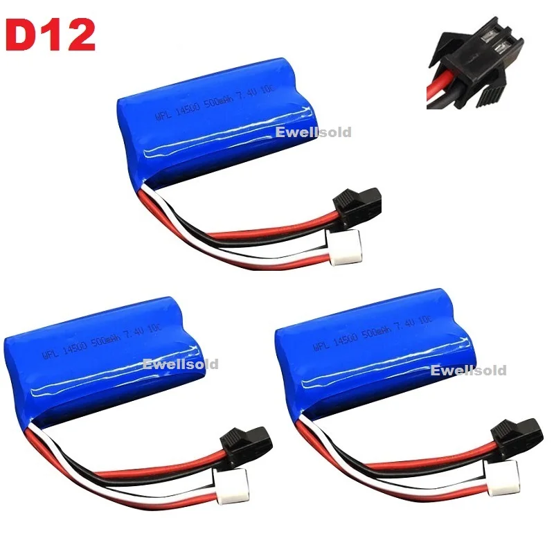 SM 7.4V 500mAh 2S Li-ion Battery/charger For MN45 WPL D12 D90 RC Car Boat Gun 2s Lipo Battery/Charger RC Car Accessories 14500