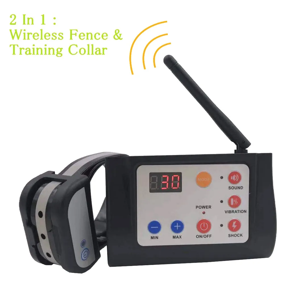 

2 In 1 Pet Dog Wireless Fence Training Collar Outdoor Electric Pet Containment System Waterproof Reflective E Collar Harmless