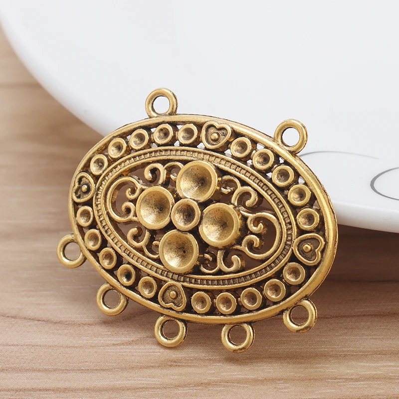 10 Pieces Antique Gold Color Large Tribal Bohemia Oval Connector Charms Pendant for DIY Necklace Jewellery Making Findings