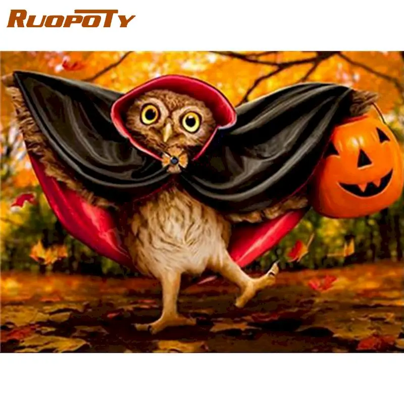 

RUOPOTY Painting By Numbers Pumloin owl Picture By Number Acrylic Drawing On Canvas Coloring By Numbers Animal Kits Handmade Gif