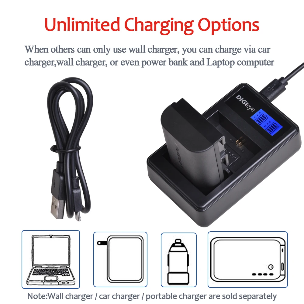 Batería LP-E6 LP-E6N + cargador USB Dual LCD para Canon EOS 5D Mark II/III/IV 5DS 5DS R EOS 6D 6D Mark II EOS 7D 7D Mark II