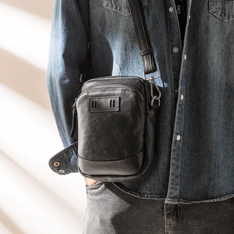

Men's mini messenger bag, leather casual shoulder bag, cowhide men's bag