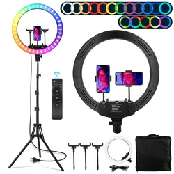 18 Inch Photography Ring Light RGB Ring Lamp with Tripod Dimmable 50W Video LED Round Fill Light for Phone 45cm Selfie Lighting
