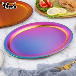 1/2Pcs Oval Tray Stainless Steel Dessert Dining Plate Cake Serving Dishes for Food Fruit Western Steak Plates Kitchen Utensils