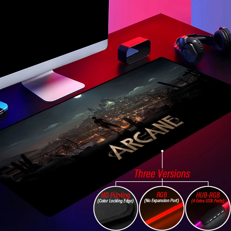 Imagem -05 - Liga das Lendas Rgb Lol Gaming Mouse Pad Jinx Caitlyn vi Personalizado Mousepad Led Backlit Esteira de Arcane com Hub 4in1 Usb Acessórios