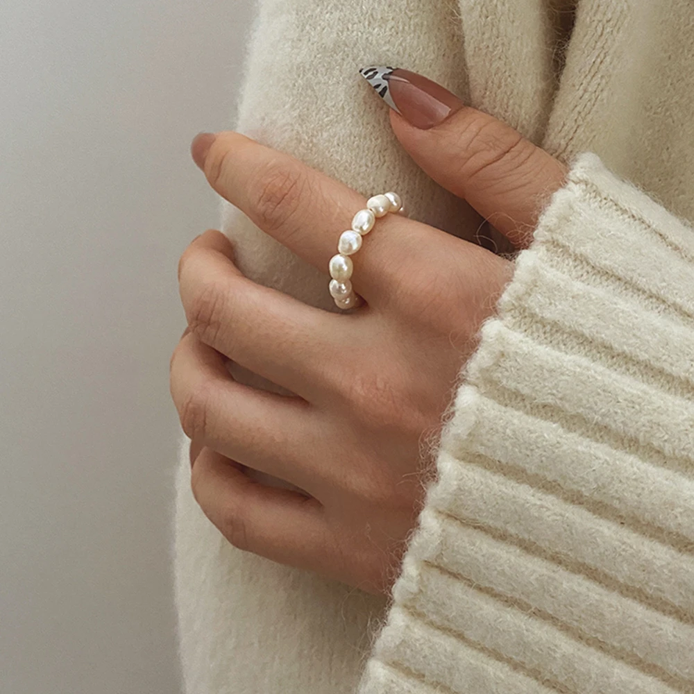 Cute Minimalist Pearl Beaded Rings for Women Korean Irregular Pearl Finger Rings Trend Women Jewelry Gifts