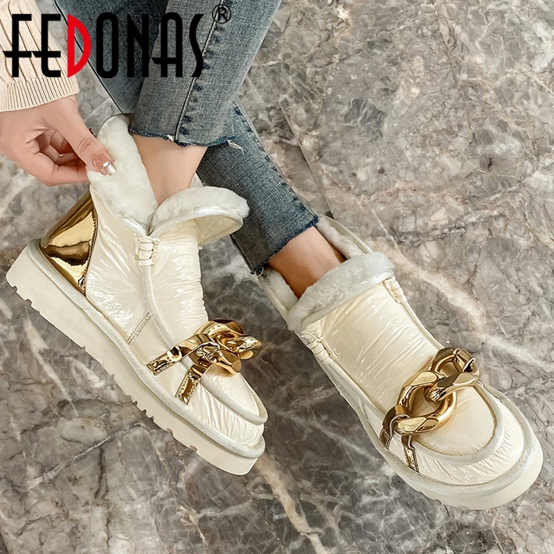 FEDONAS Wool Women Ankle Boots Flats Autumn Winter Warm Snow Boots New Arrival Metal Decoration Shoes Woman 2025 Fashion Casual