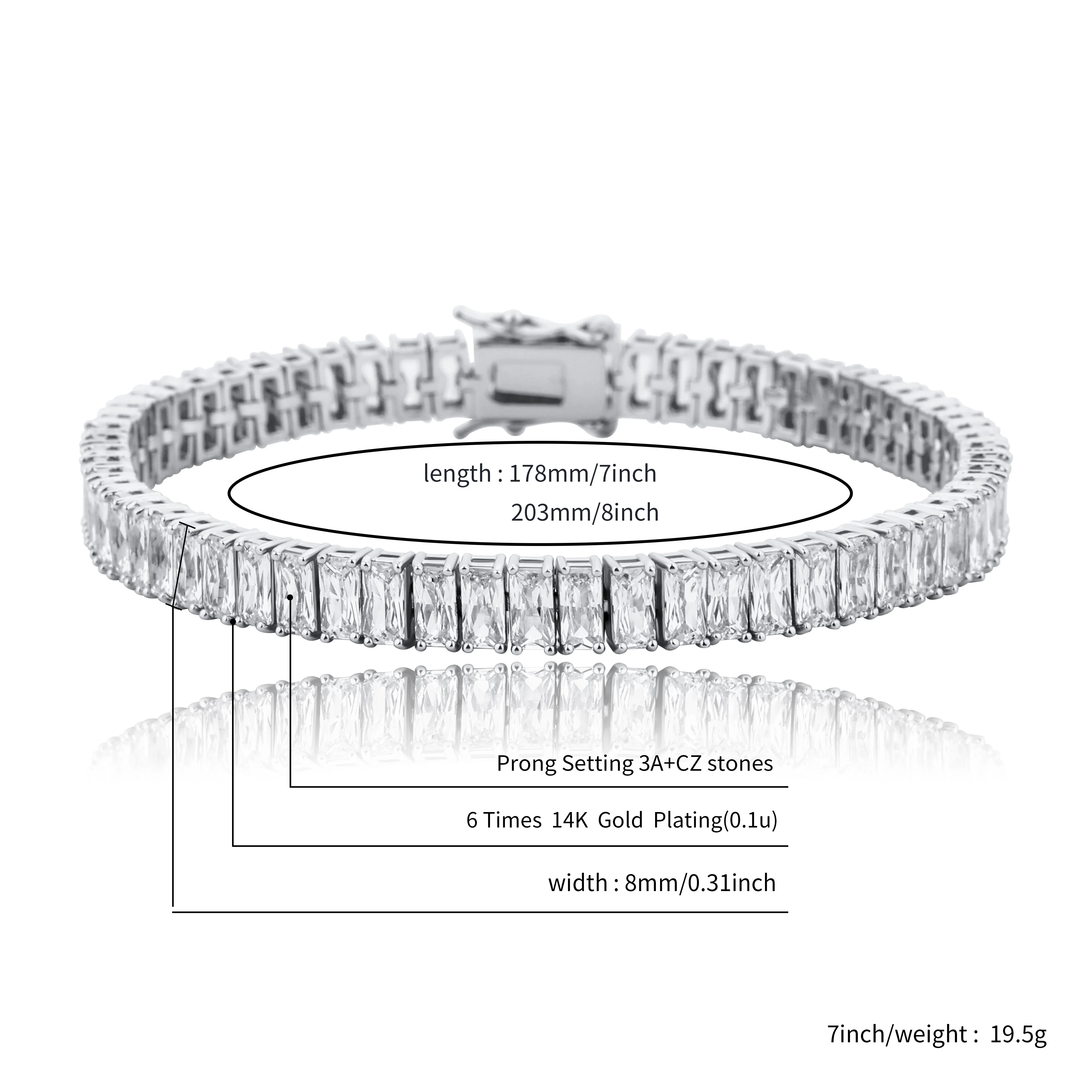 TOPGRILLZ 2020 New Baguette 8mm Tennis Chain Bracelet Iced Out Cubic Zirconia Hip Hop High Quality Fashion Charm Jewelry Gift