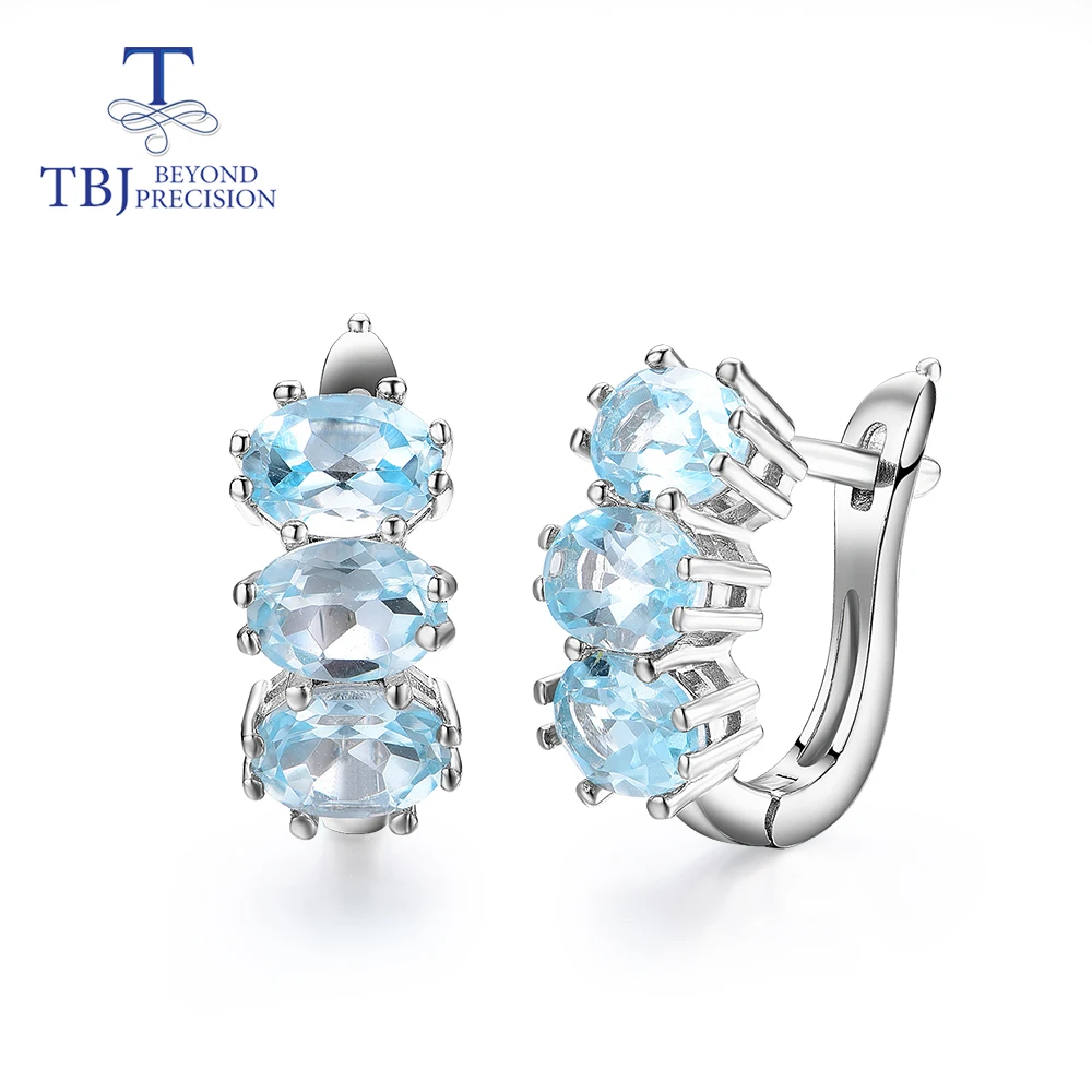 TBJ ,100% natural sky blue topaz gemstone jewelry set brazil  9ct clasp earring ring for women 925 sterling silver fine jewelry