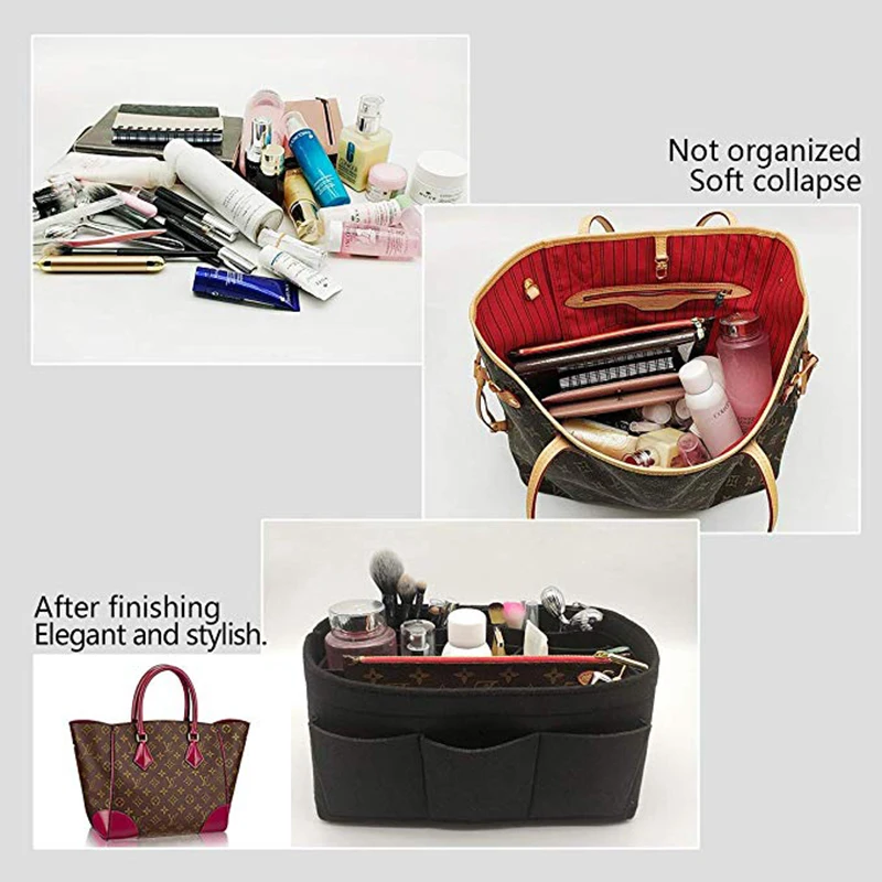 Women Makeup Organizer/Felt Cloth Insert Bag For Handbag Travel Cosmetic Bag Makeup Storage Organizer Fit Various Brand Bags