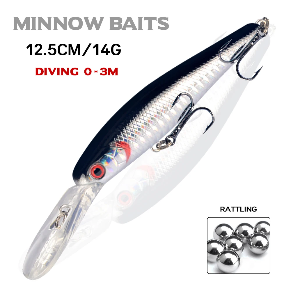 LINGYUE 1PCS Big Minnow Hard Crankbait 12.5cm/14g Fishing Lure Deep Diving Wobbler 4# Treble Hooks Artificial Bait Pesca H076