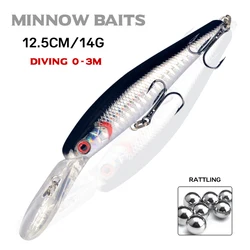 LINGYUE 1PCS Big Minnow Hard Crankbait 12.5cm/14g Fishing Lure Deep Diving Wobbler 4# Treble Hooks Artificial Bait Pesca H076