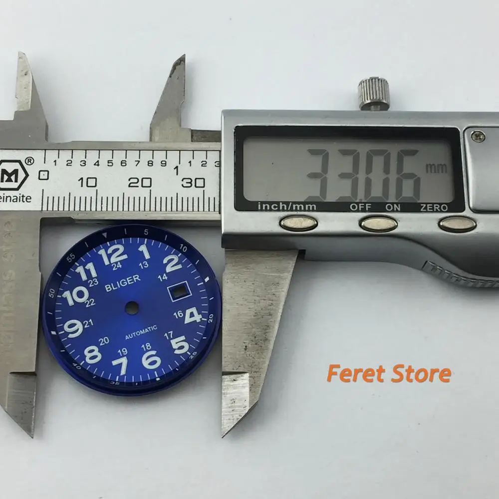 New Bliger Top luxury 33mm Blue Luminous dial date window markings fit 2824 2836 Miyota 8215 8205 821A movement men watch