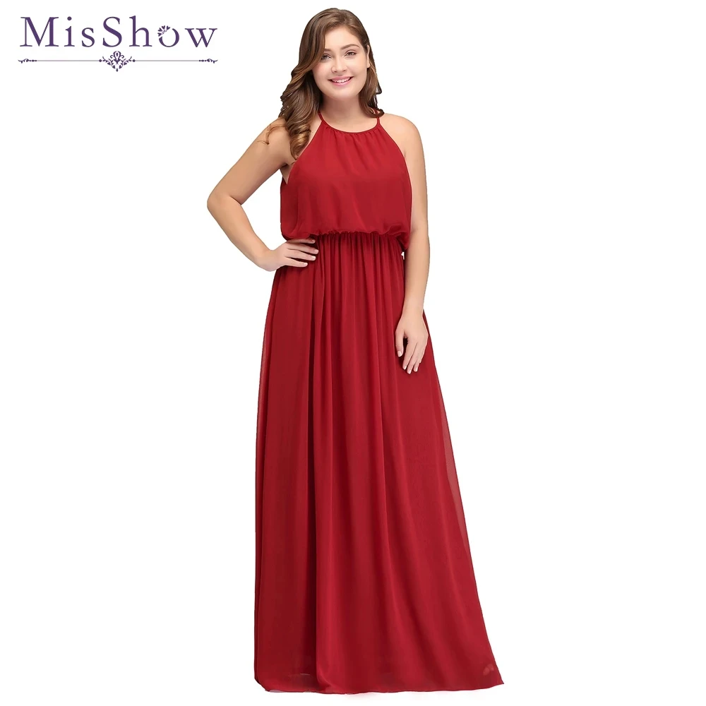 MisShow Plus Size Women Maxi Dresses Elegant Halter Neck Chiffon Female Long Dress Casual Party Dresses Robe Grande Taille