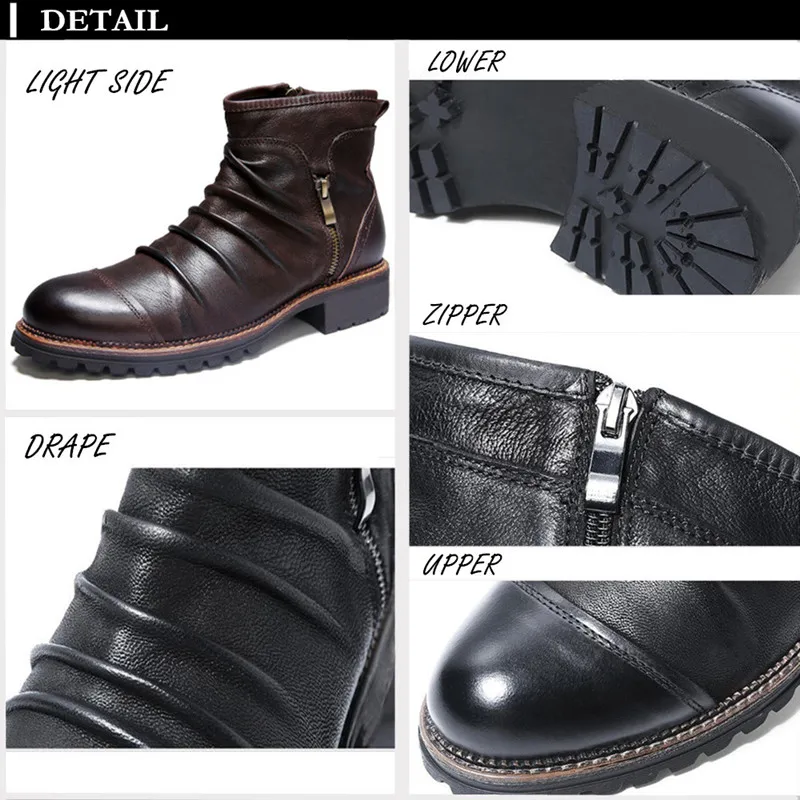 Yomior New Fashion Vintage British Men Leather Shoes Casual Round Toe Zip Ankle Boots Spring Autumn Business Dress Chelsea Boots