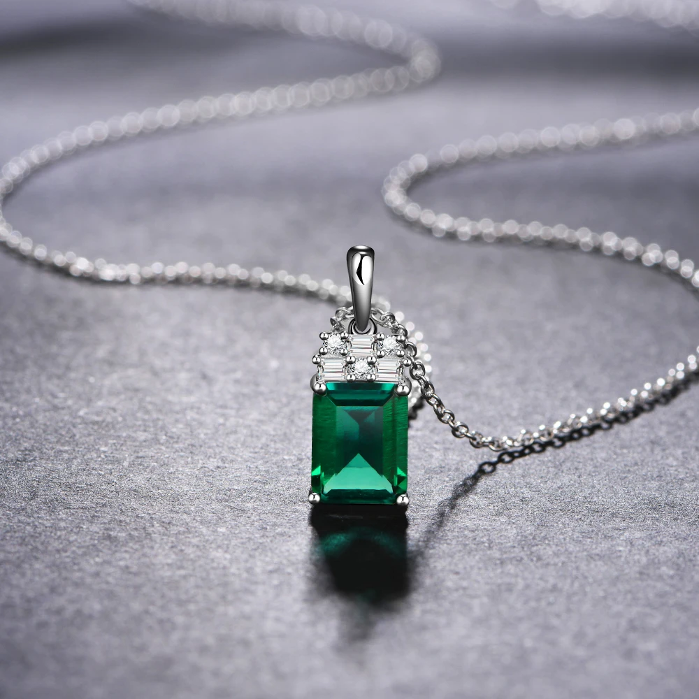 2.0CT VVS1 Emerald Pendant Necklace Octagon Shape Gemstones 925 Sterling Silver Pendant Fashion Women Fine Jewelry with Chain