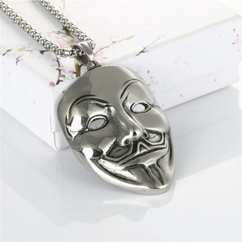 V for Vendetta Movie Pendant Character Mask Head Necklace Mens Hiphop Clown Mask jewelry