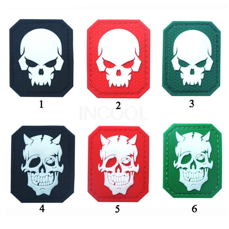 Decorative Embroidered Patch Tactical Skull Reflective Patch Emblems Rubber Funny Badges Embroidery Motorcycle Patches