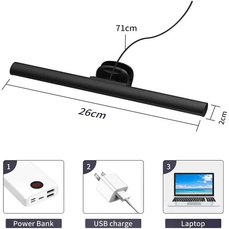 LED Light Dimmable USB Screenbar Light For Laptop Computer PC Monitor Screenbar Hanging Lights LCD Monitor Lamp Reading Lighting