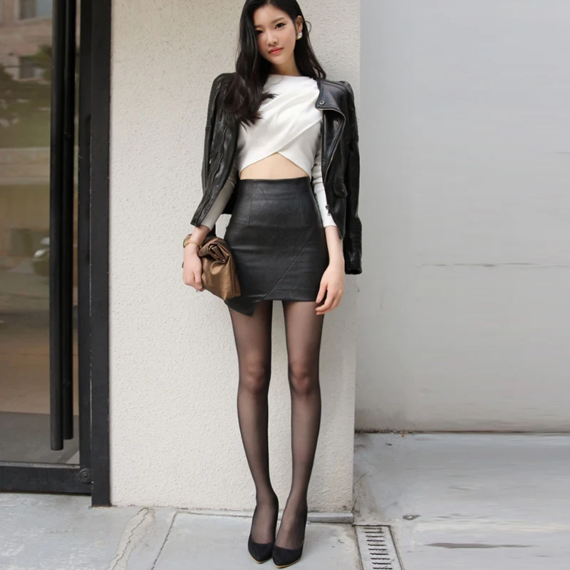 

2020 package hip skirt short section spring and autumn high waist skirt black pu small leather skirt tight irregular skirt