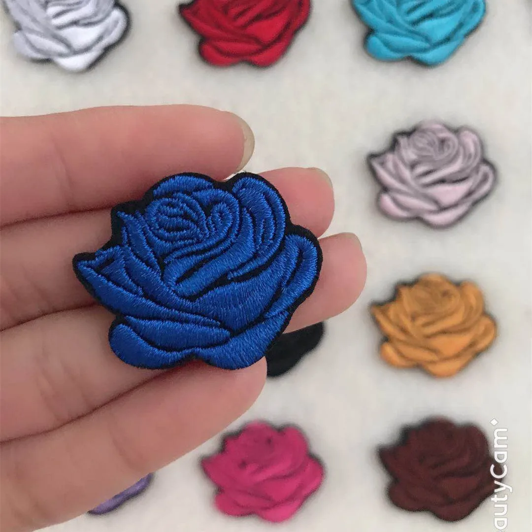 Multicolor 10pcs Small Roses Flower Embroidery Patches Iron on Clothing Bag Shoes Jeans Clothes Sticker Appliques Stripes Craft