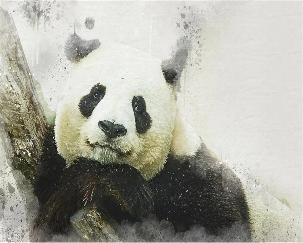 Customized wallpaper 3d hand-painted watercolor ink stain gray panda background wall living room bedroom children's room обои