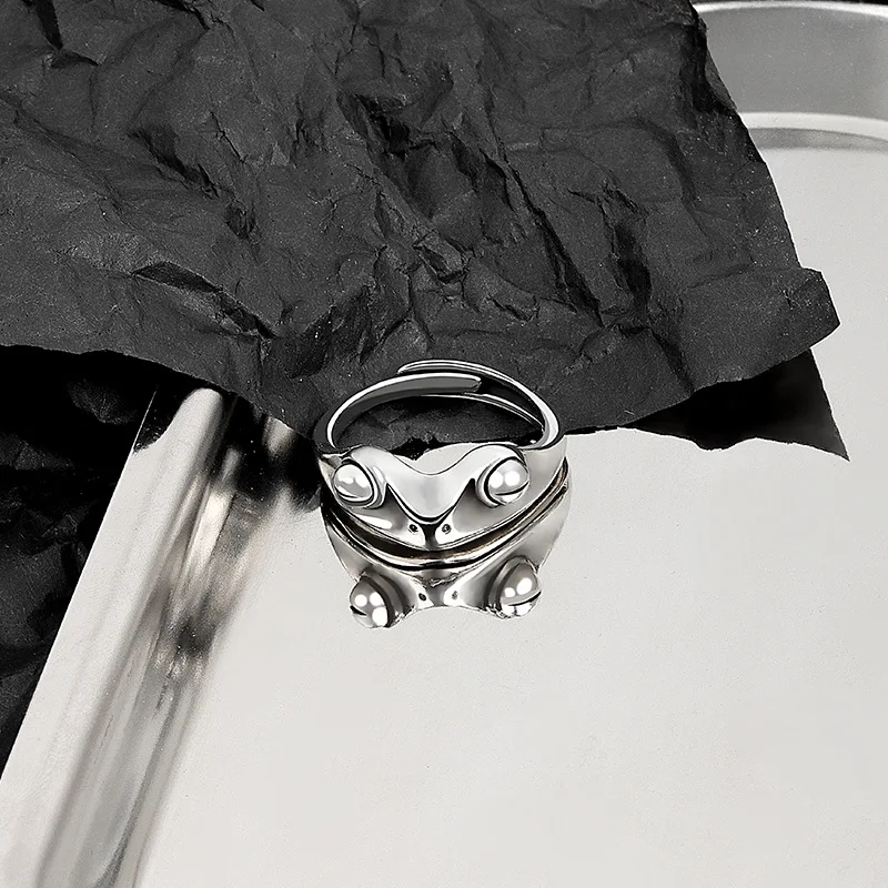 QMCOCO Silver Color New Simple Design Frog Animal Rings Retro Punk Open Adjustable Ring Fashion Fine Jewelry Woman Man Gifts
