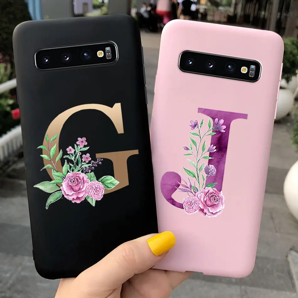 Flower Case For Samsung Galaxy S10 Plus / S10 / S10e Phone Cases Cute Letter Soft Silicone Back Cover For Samsung S10 S 10 S10+