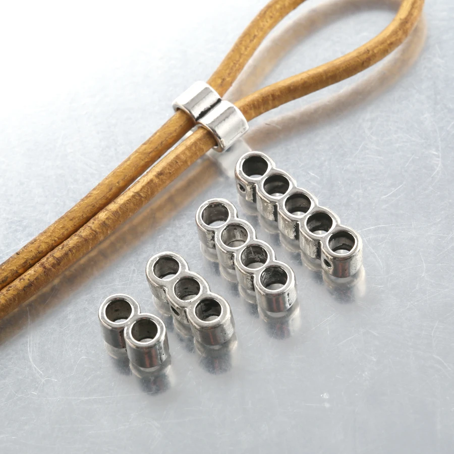 20Pcs Tibetan Silver Multiple Strand Tube Bead Slider Spacer Separator For 3mm Leather Cord Bracelet Necklace Jewelry Making