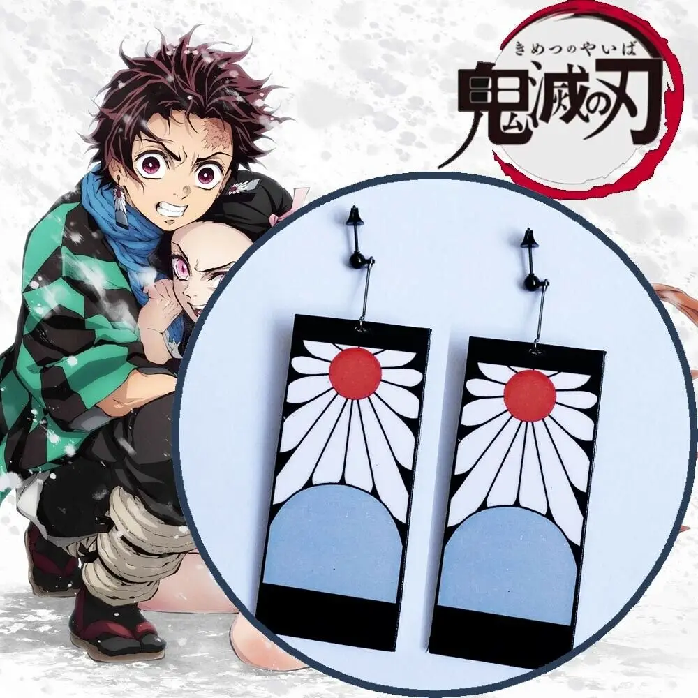 Kimetsu Anime Earrings Dangles Ear Stud No Yaiba Kamado Tanjirou Blade of Destruction Slayer Cosplay Prop Costume Handmade