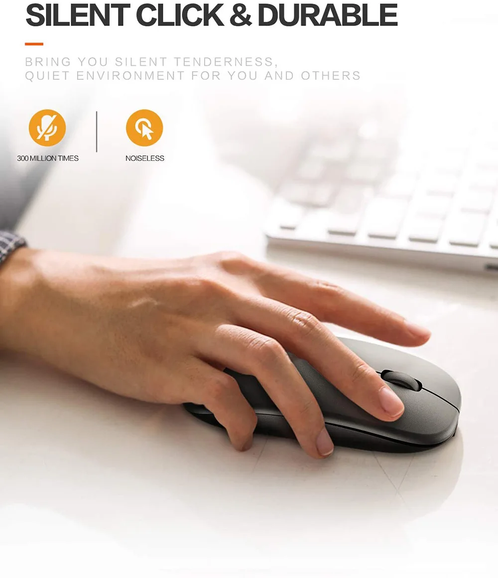 ماوس لاسلكي صغير قابل لإعادة الشحن للكمبيوتر المحمول ، نحيف ، لاسلكي ، بلا ضوضاء ، 2.4g ، للمنزل/المكتب