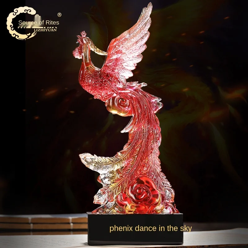 TT Gift Source Glass Craft Phenix Dance in the Sky Phoenix Decoration Home Living Room and Wine Cabinet Decorations Decoration