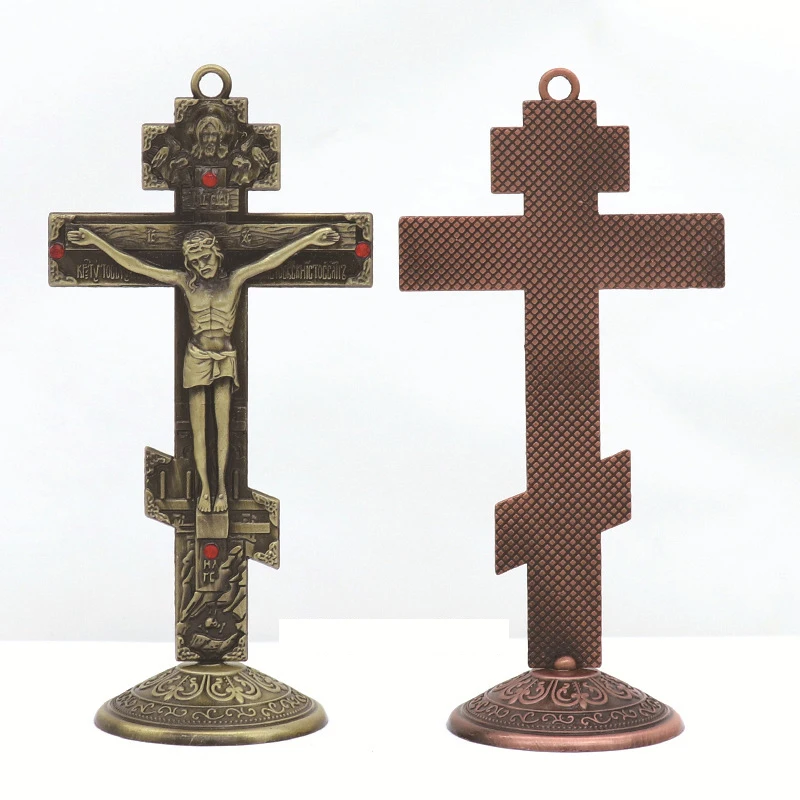 Russian Orthodox Metal Juses Cross Religious Standing Crucifix Crosses Hangs or Stands