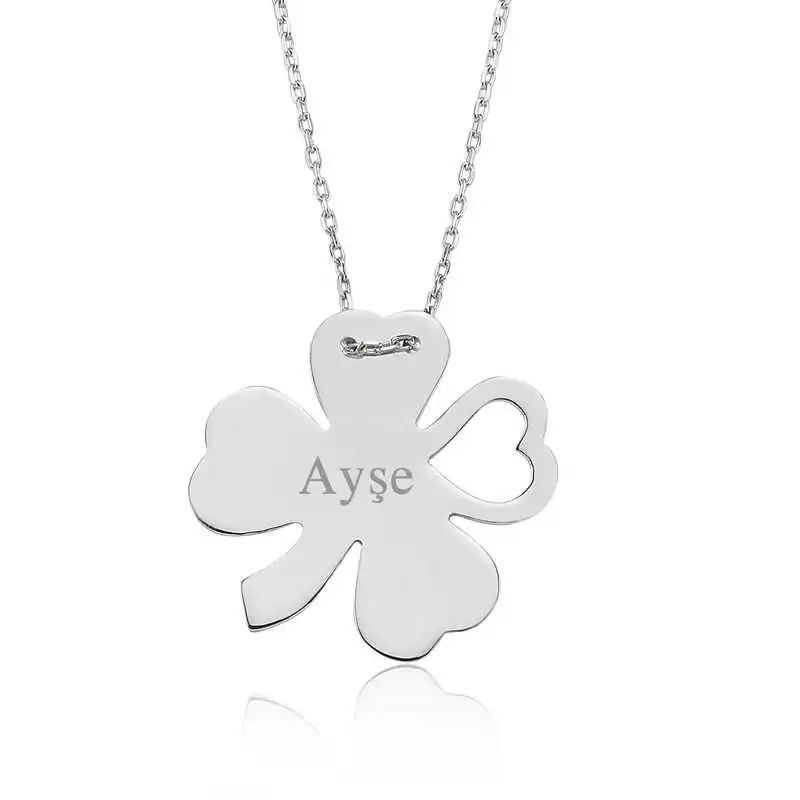 Silver Is Clover Lady Necklace 925 Sterling Women Fine Jewelry Wedding Party Birthday Gift - Box - Pendant - Chain Choker - Female - Ladies - Fashion