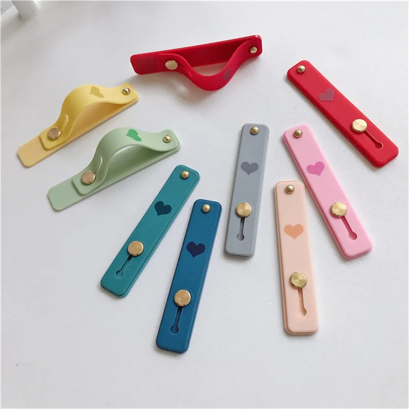 Candy color heart mobile phone case bracket wrist strap support push stretch silicone Wrist band hand finger grip holder