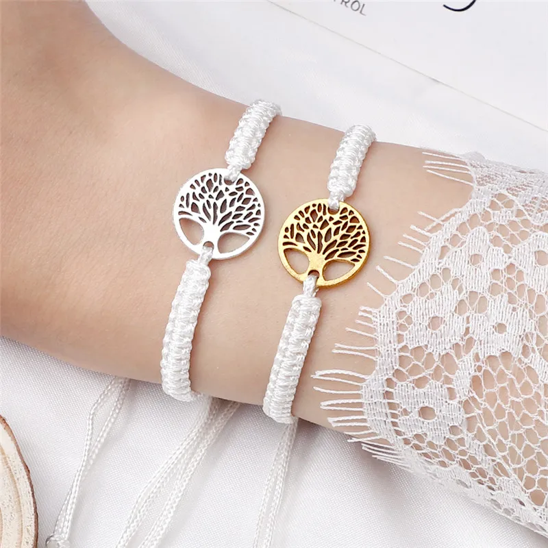 Juego de 2 pulseras trenzadas con diseño de árbol de la vida para mujeres y hombres, hechas a mano con hilo de nailon, ajustables, brazaletes de la amistad, regalos de joyería de la suerte.