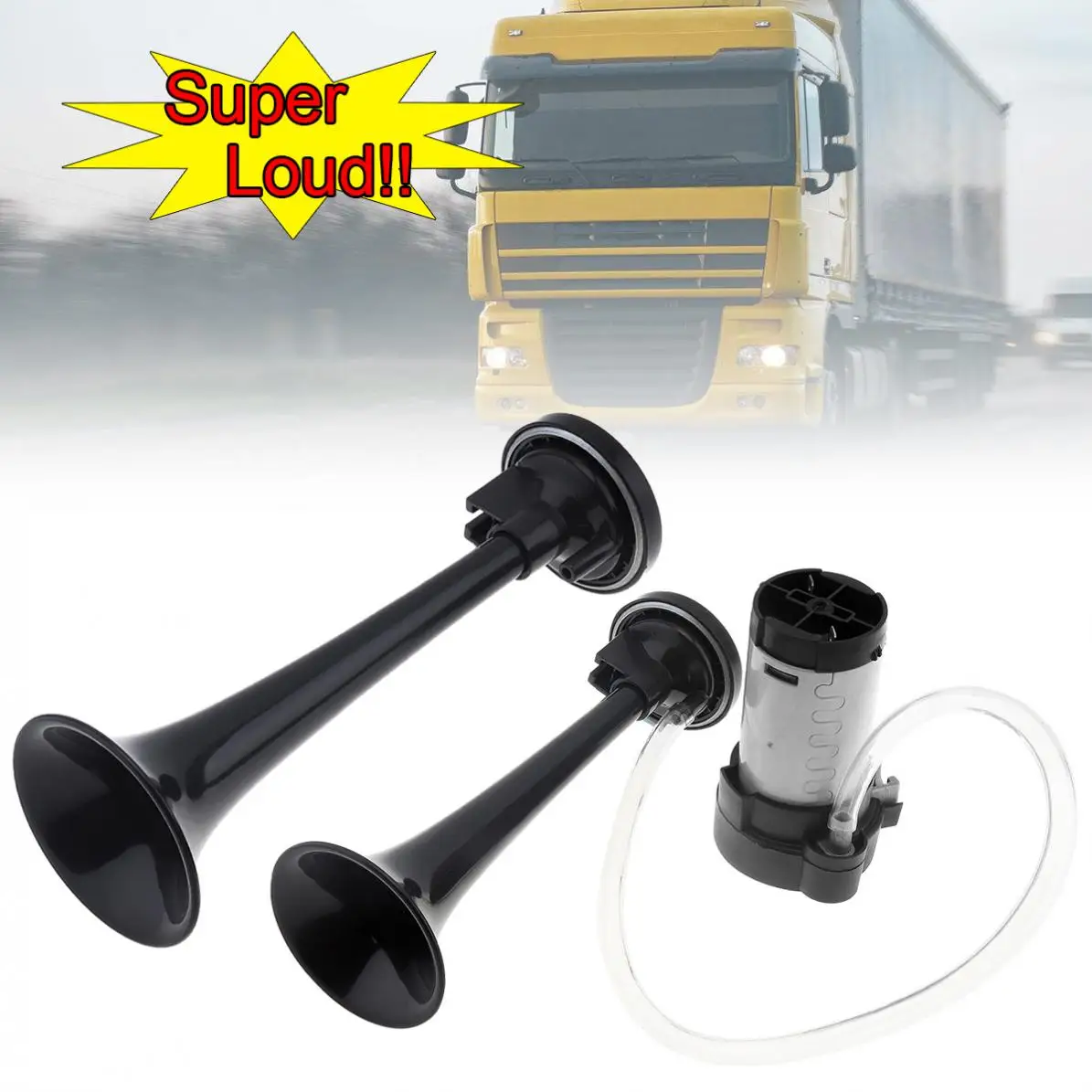 

12V Super Loud Dual Trumpet Electronically Controlled Car Air Horn with Compressor for Cars/Trucks/Boats/Motorcycles/Vehicles