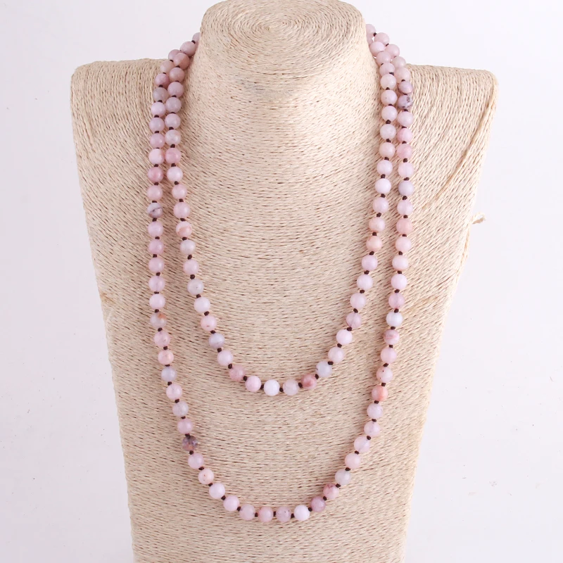 New Bohemian Jewelry long Knotted Halsband 8mm 125-128cm Double wrap Natural Stone Necklace