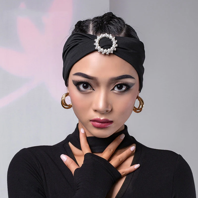 2021 New Latin Dance Headwear For Women Latin Dance Dress Performance Wear Twisted Headband Ring Pearl Latin Accessories SL5777