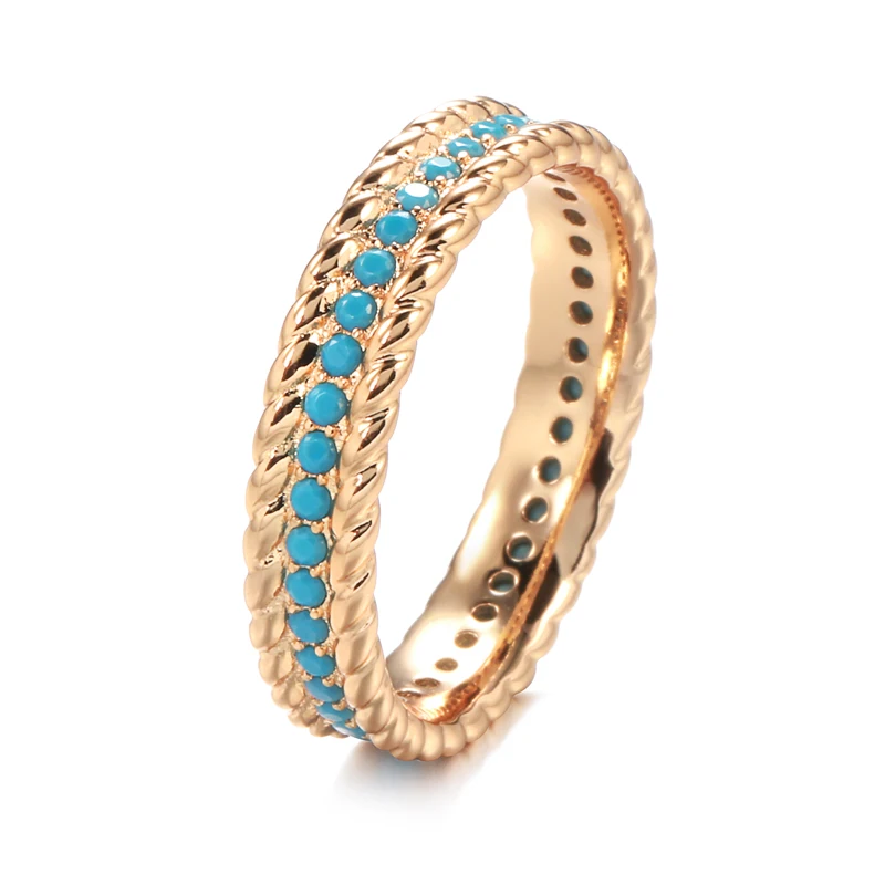 Kinel New 585 Rose Gold Full Circle Ring Luxury Stackable Turquoise Finger Ring For Women Fine Daily Vintage Jewelry