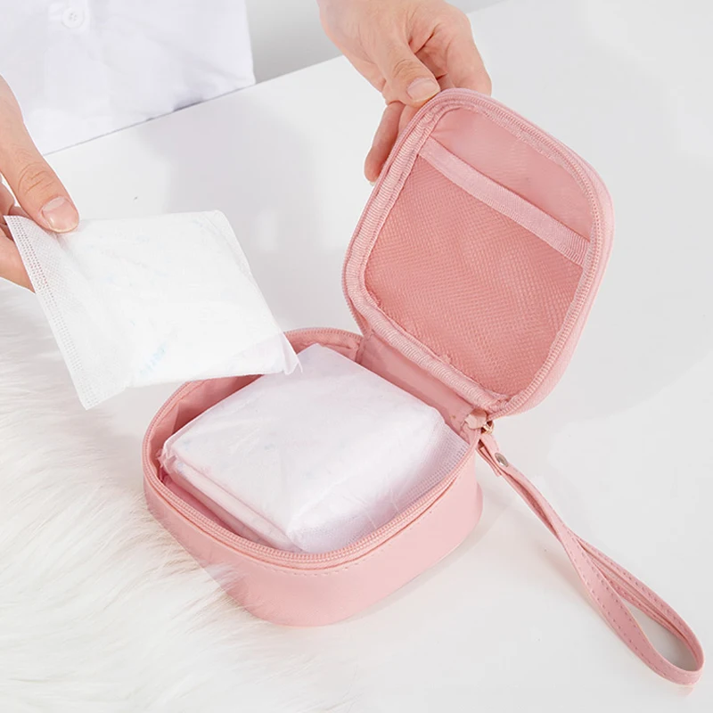 Leather Women Tampon Storage Bag Sanitary Pad Pouch Napkin Cosmetic Bags Ladiesheadset Makeup Bag Girls Tampon Holder Organizer