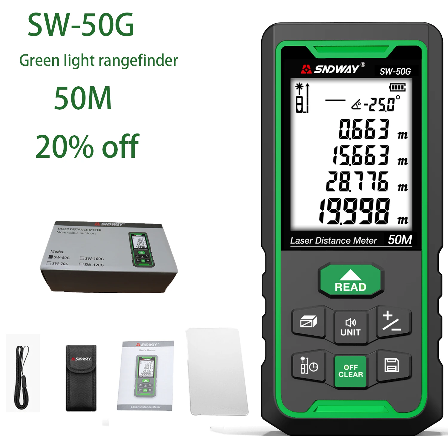 Distanziometro telemetro laser Sndway 40m 50m 70m 100m 120m pagoda elettronica trena digitale misuratore di nastro laser telemetro