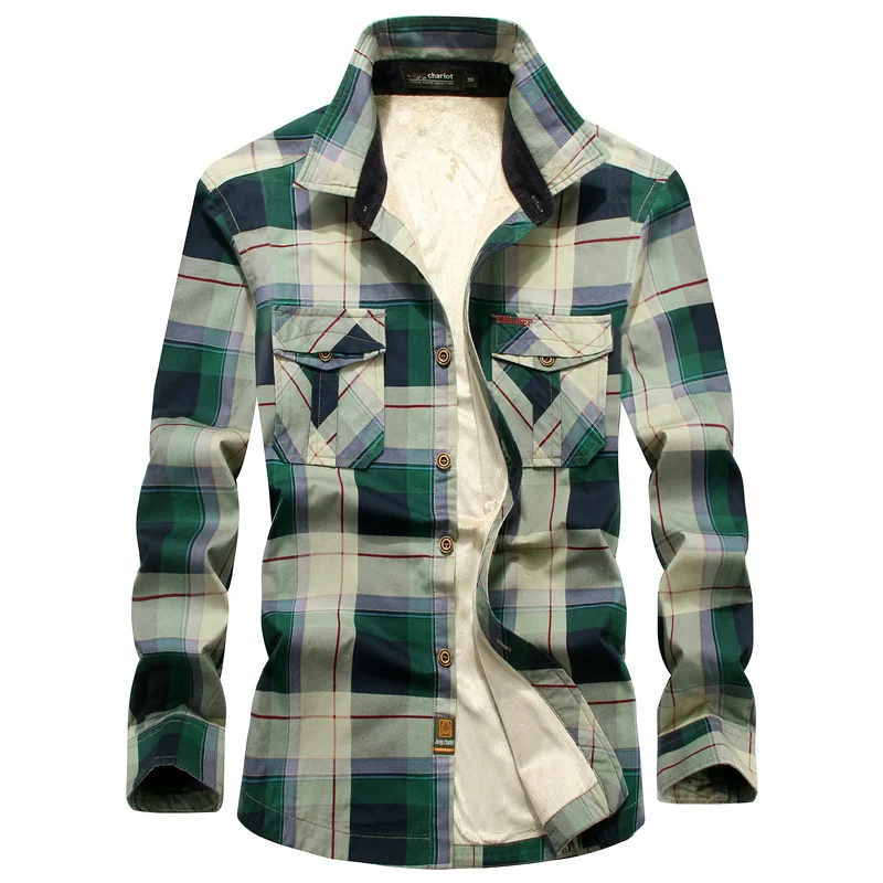 Top Quality Fashion Winter Plaid Shirt Men Warm Fleece Lined Long Sleeve Men's Shirts 4XL Male Casual Shirt Outwear  MY160