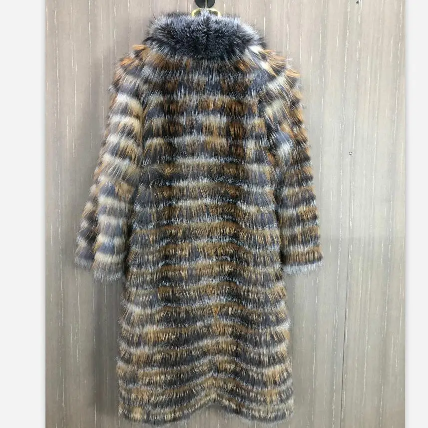 Long Real Fox Fur Coat, Natural Silver Fox Fur, Red Fox Fur, Ladies Jacket, Light and Warm, High Quality, Fashion, 90cm