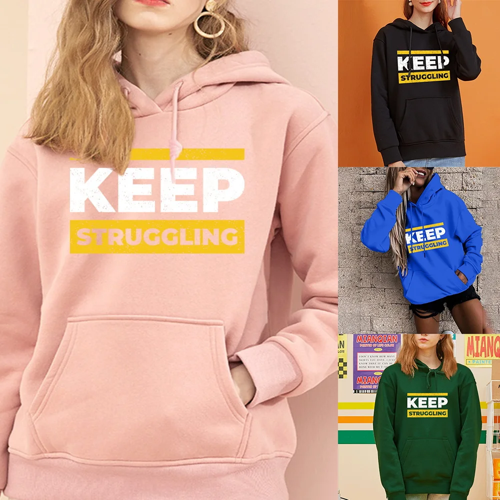 

Hoodie Women's Fashion Phrases Print Sweatshirt Harajuku Long Sleeve Loose Big Pocket Girls Casual Hooded Sports Pullover