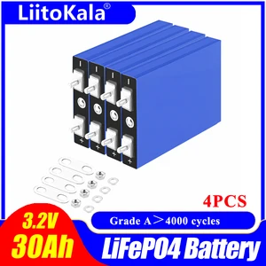 4 шт., литий-железо-фосфатные аккумуляторные батареи LiitoKala 3,2 В, 30 Ач, LiFePO4, глубокие циклы для самостоятельной сборки, 12 В, 24 В, 36 В, 48 В, питание от солнечной энергии