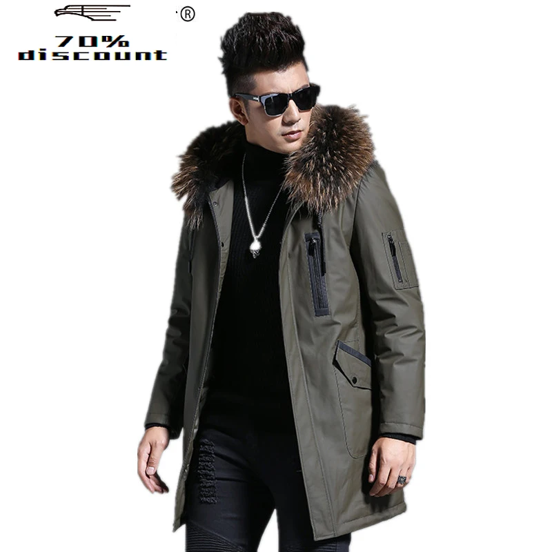 

Men's Genuine Leather Jacket Winter Down Jacket Men Raccoon Fur Collar Long Coat Luxury Cow Leather Jackets K2303 MY2439