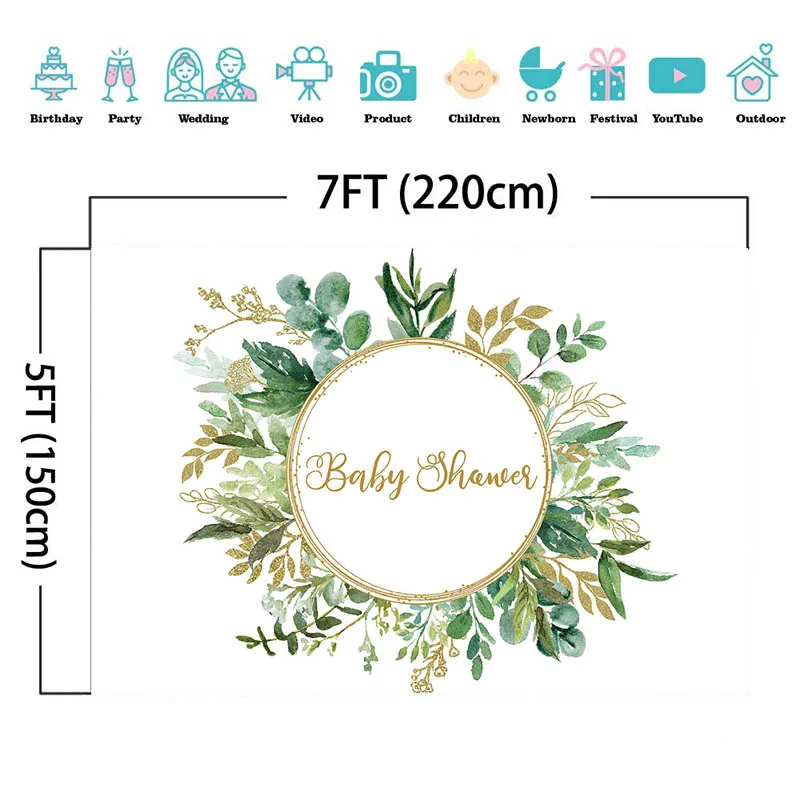 ทารกฝักบัวอาบน้ำทารก1st Birthday Party ฉากหลังภาพวาดสีเขียวสีเขียวสีเขียวประดับ Props เด็กปรับแต่ง Photo Studio