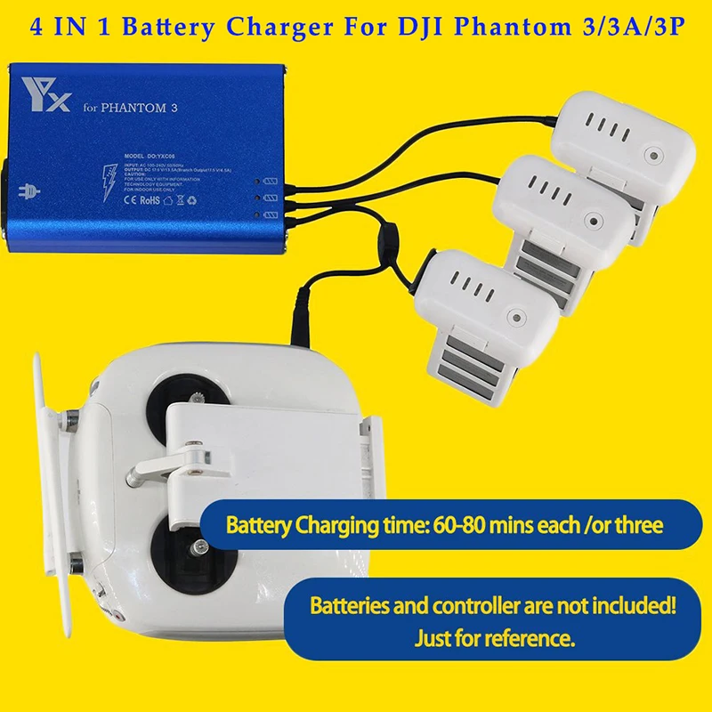 4 in 1 Battery Charger for DJI Phantom 3 Standard Professional Advanced SE Drone Battery Transmitter Charger Parallel Power Hub