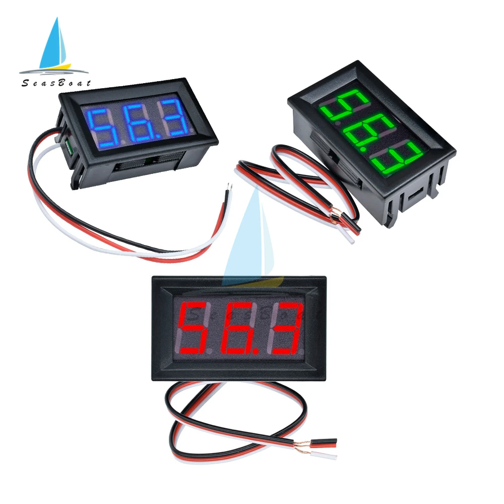3 Wires 0.56" LED Digital Voltmeter Voltage Meter 0-99.9V Car Motorcycle Volt Tester Detector Monitor Red Green Blue 12V 24V